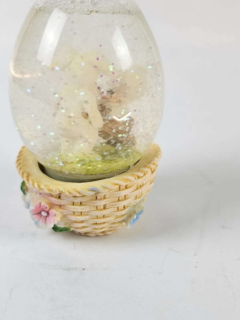 Decorative Bunny Egg Snow Globe - Cream and Pastel